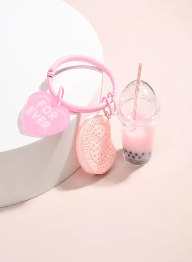 POYAMUSE Kawaii Macaron Color Mini Ice Cream and Boba Keychain Charm, Cute and Whimsical Pendant for Bags, Keys, and Accessories, Colorful Keychain for Women - Pink - Image 5